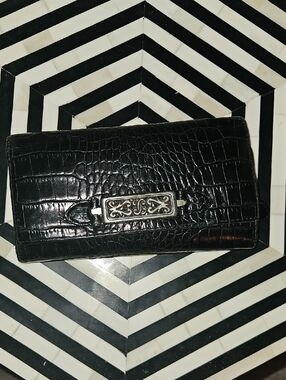 Brighton Black Croc-Embossed Women's Wallet with Silver Plaque